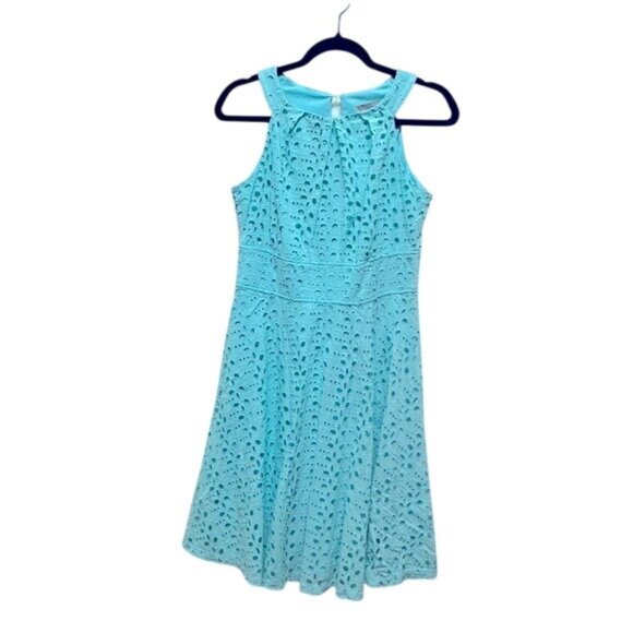 Women's Size 6 Dress Barn Established 1952 Teal Summer Eyelet Dress - Picture 1 of 8